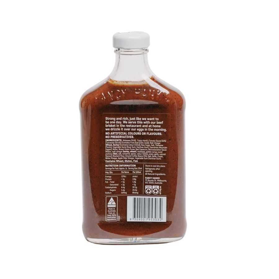 Back label of Coffee & Molasses BBQ Sauce