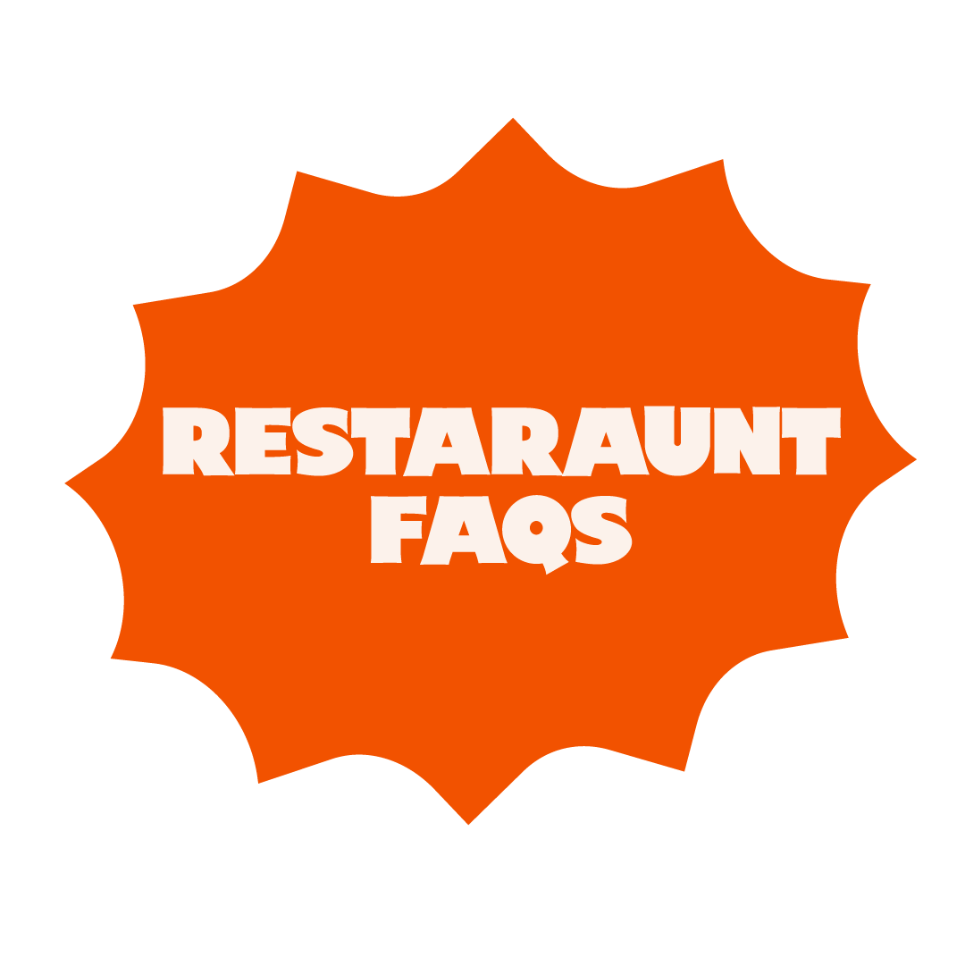 Orange starburst with 'RESTARAUNT FAQs' text on a white background
