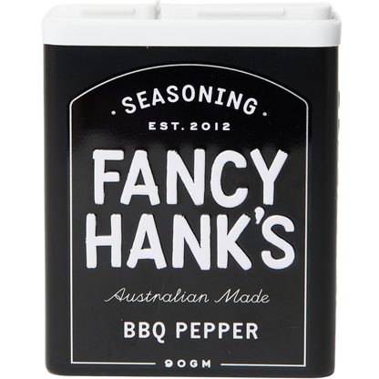 Tin of Fancy Hanks BBQ Pepper Seasoning.
