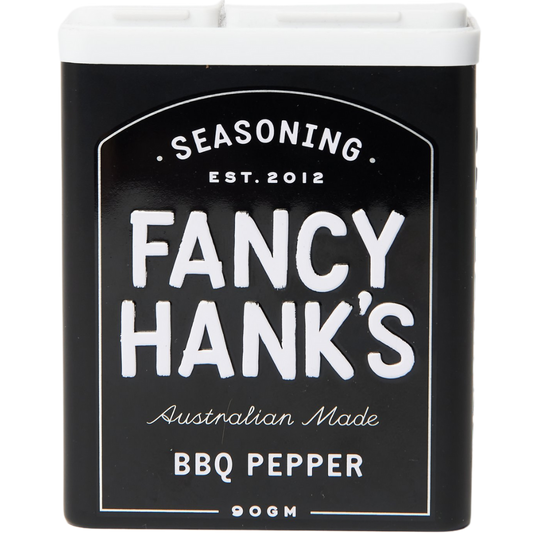 Tin of Fancy Hanks BBQ Pepper Seasoning.